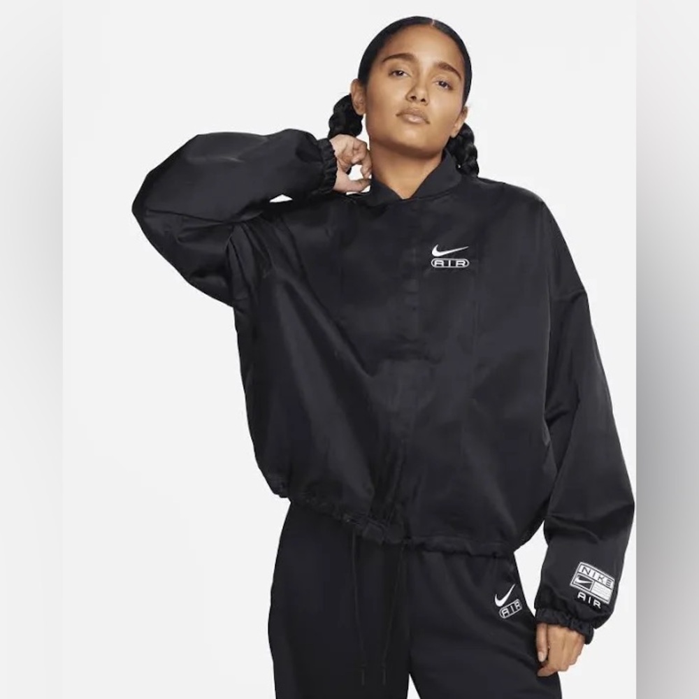 NWT Nike Air Sportswear Oversized Logo Woven Bomber Jacket Black White Sz M